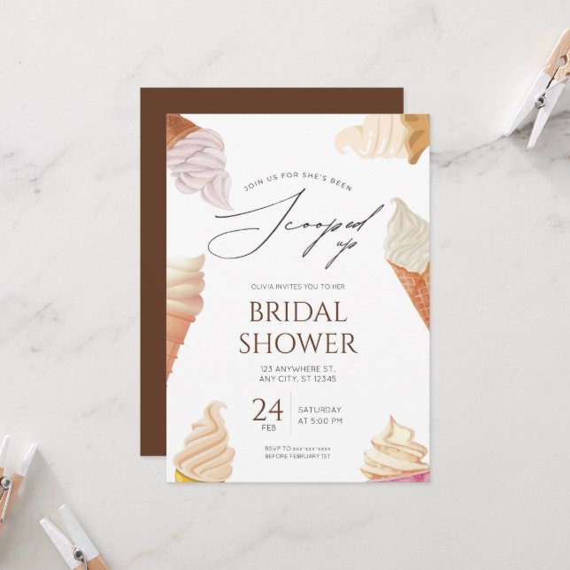 Elegant She’s Been Scooped Up Bridal Shower  Invitation (Front/Back In Situ)
