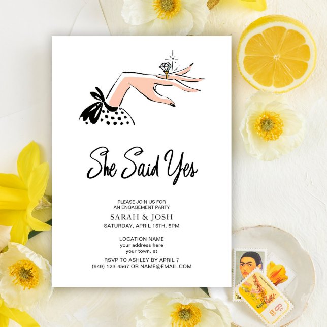 Elegant She Said Yes Calligraphy Script Engagement Invitation (Creator Uploaded)