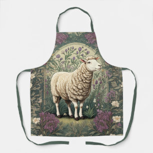Elegant Sheep Lavender floral Background Apron