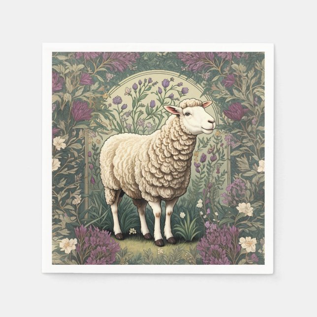 Elegant Sheep Lavender floral Background Napkin (Front)