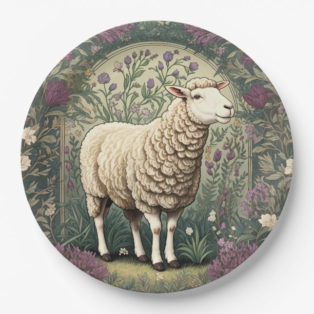 Elegant Sheep Lavender floral Background Paper Plate (Front)