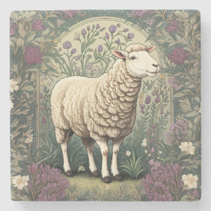 Elegant Sheep Lavender floral Background Stone Coaster