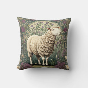 Elegant Sheep Lavender floral Background Throw Pillow