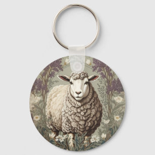 Elegant Sheep Lavender Flower Background Keychain