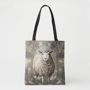 Elegant Sheep Lavender Flower Background Tote Bag