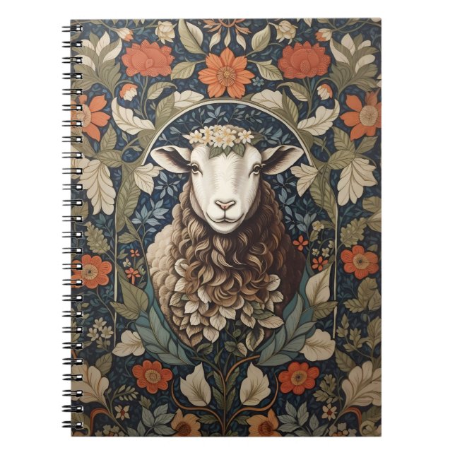 Elegant Sheep William Morris Floral Notebook (Front)