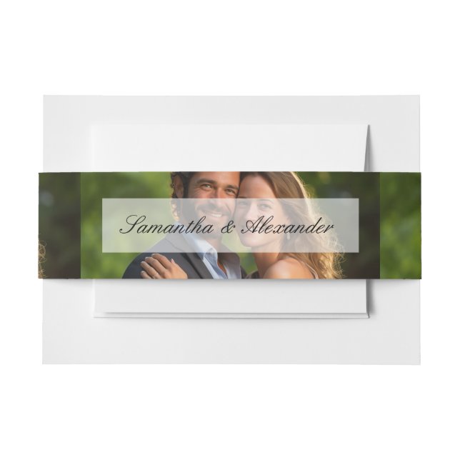 Elegant Sheer Overlay Photo Wedding Invitation Belly Band (Front Example)