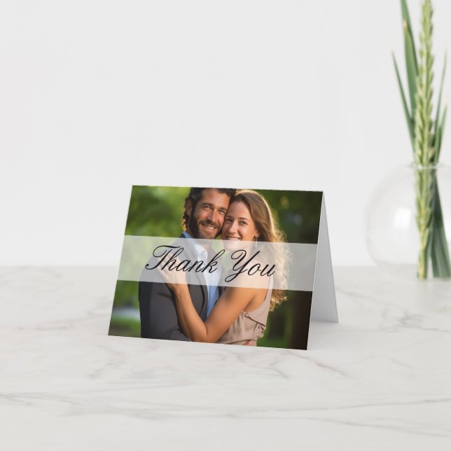 Elegant Sheer Overlay Photo Wedding Thank You Card (Front)