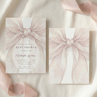 Elegant Sheer Pink Blush Bow Baby Shower Invitation