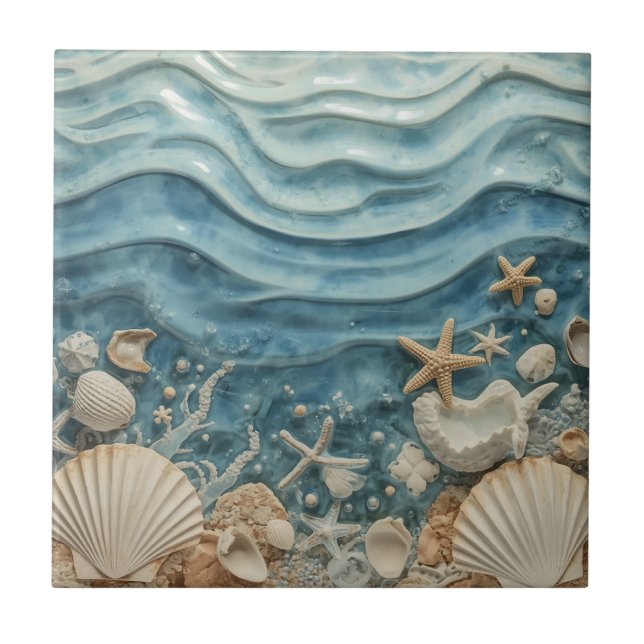 Elegant Shell 3D Coastal Ceramic Tile (Front)