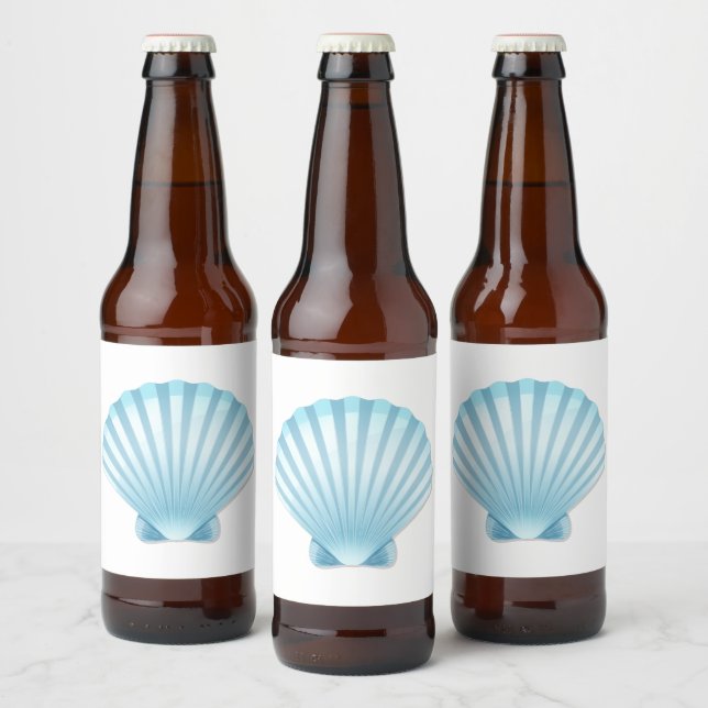 Elegant Shell Beach Blue Nautical Wedding Beer Bottle Label (Bottles)