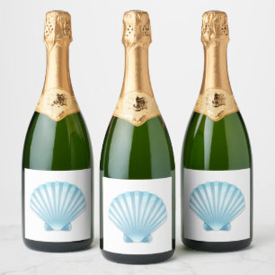 Elegant Shell Beach Blue Nautical Wedding Sparkling Wine Label