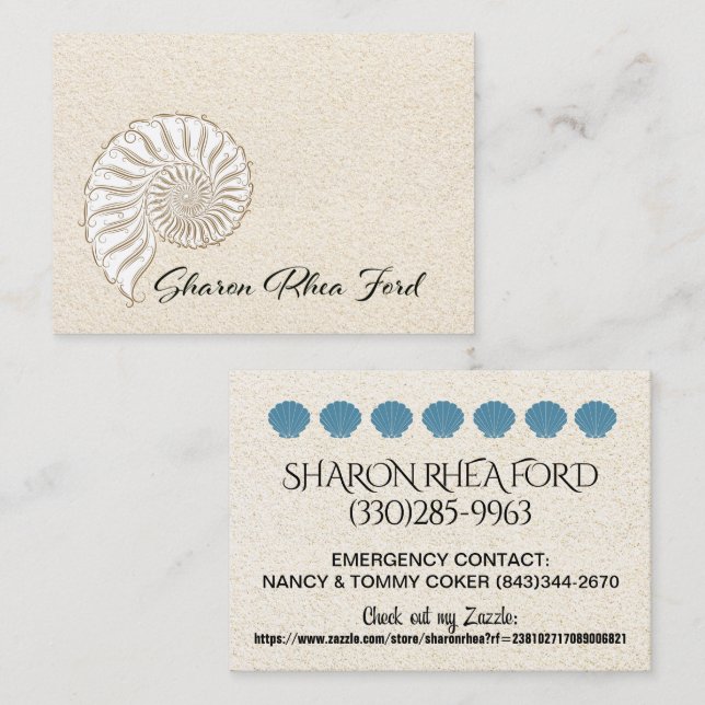 Elegant Shell Calling Card / Contacts / Business (Front/Back)