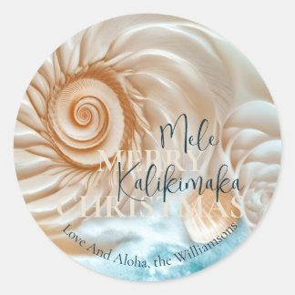 Elegant Shell Mele Kalikimaka | Greetings Classic Round Sticker