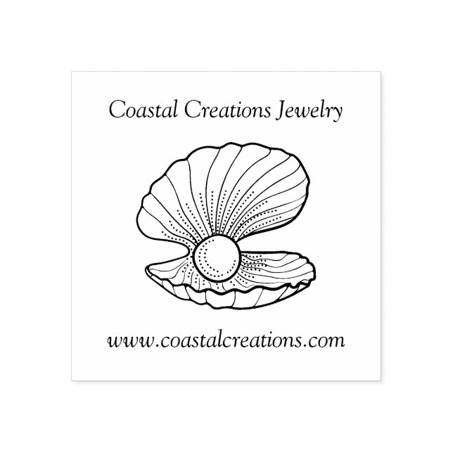 Elegant Shell with Pearl Line Art Logo Rubber Stamp (Imprint)