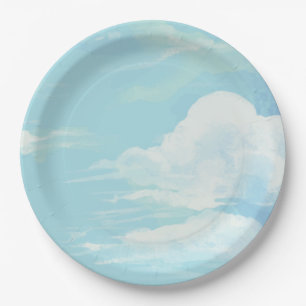 Elegant She's on Cloud 9 Blue Sky Bridal Shower Paper Plate