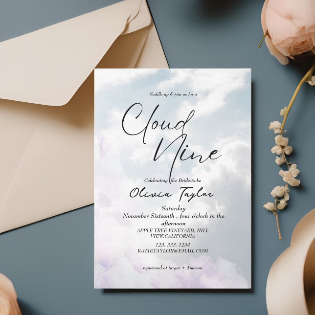 Elegant She's on cloud 9 Bridal Shower Invitation (Creator Uploaded)