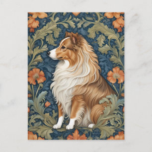 Elegant Shetland Sheepdog William Morris Inspired Postcard