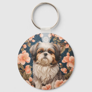 Elegant Shih Tzu Dog William Morris Inspired Keychain