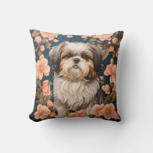 Elegant Shih Tzu Dog William Morris Inspired Throw Pillow