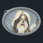 Elegant Shih Tzu Oval Belt Buckle<br><div class="desc">Show your love for your special dog with this original elegant design of a Shih Tzu amid flourishes and decorative elements. Lovely gift for Shih Tzu-loving family and friends.</div>
