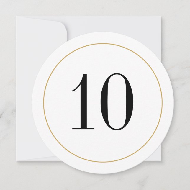 Elegant Shimmer Gold Circle Table Number 10 Card (Front)