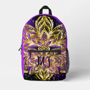 Elegant Shimmer Purple Gold Mandala Personalize Printed Backpack