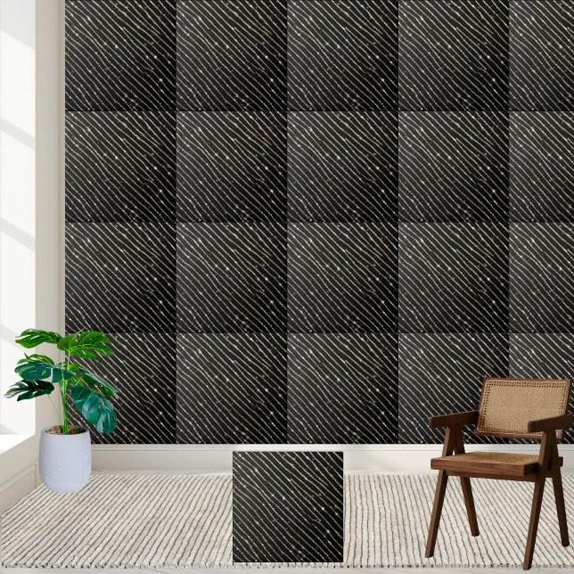 Elegant Shimmering Glitter Black White Stripe  Tile (Elegant Shimmering Glitter Black White Stripe Ceramic Tile)