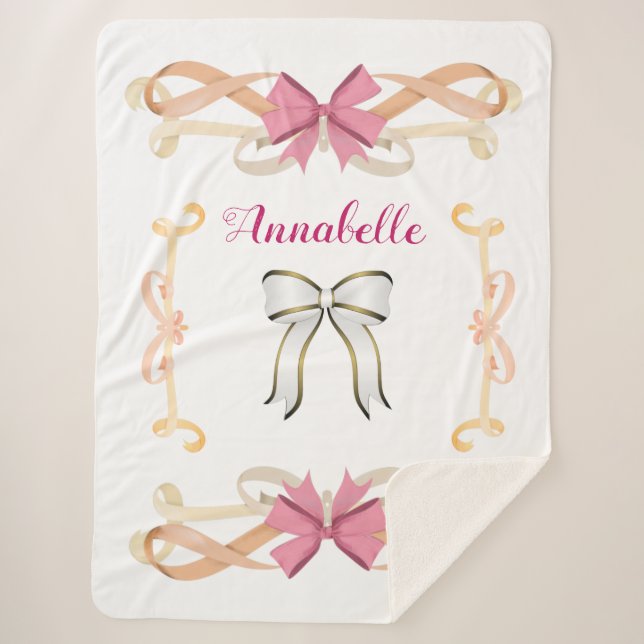 Elegant Shimmery Bow-Ribbon Name Personalize Sherpa Blanket (Front)