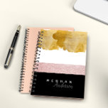 Elegant Shine Gold And Pink Personalized Notebook<br><div class="desc">Personalized notebook with a combination of a gold texture,  rose gold glitter and white with various colours as a bottom monogram holder. The monogram is a combination of a sans serif and elegant script font. Check out our store for more items from this collection.</div>