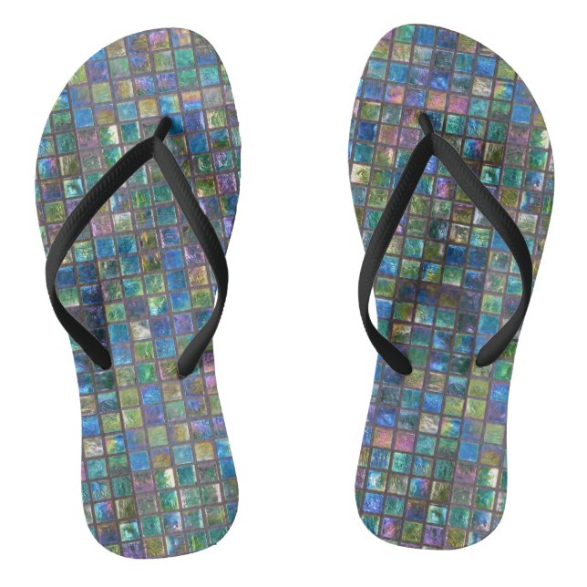 Elegant Shiny Aqua Glass Tiles Flip Flops (Footbed)