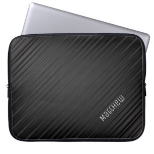 Elegant Shiny Black Lines with Custom Name Laptop Sleeve