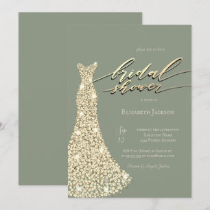 Elegant Shiny Dress Sage Green Bridal Shower Invitation