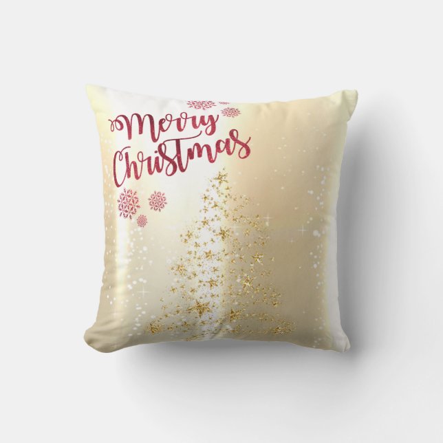 Elegant Shiny,Faux Gold Christmas Tree Throw Pillow (Front)