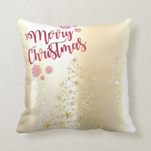 Elegant Shiny,Faux Gold Christmas Tree Throw Pillow