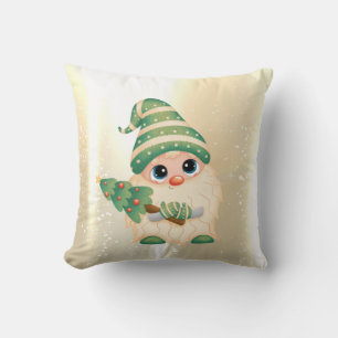 Elegant Shiny,Faux Gold Cute Gnome With Pine Tree Throw Pillow