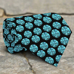 Elegant Shiny Glitter Turquoise Diamond Pattern Tie