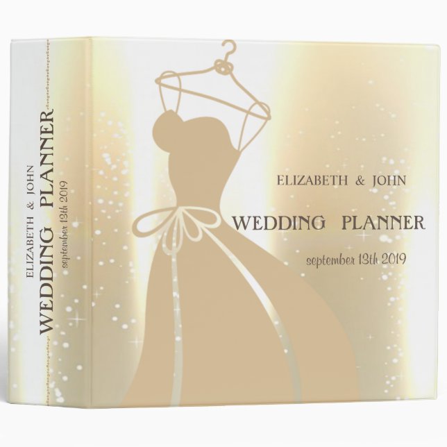 Elegant Shiny Gold Bride Dress Wedding Binder (Front/Spine)