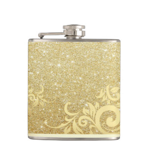 Elegant Shiny Gold Glitter,Lace Hip Flask
