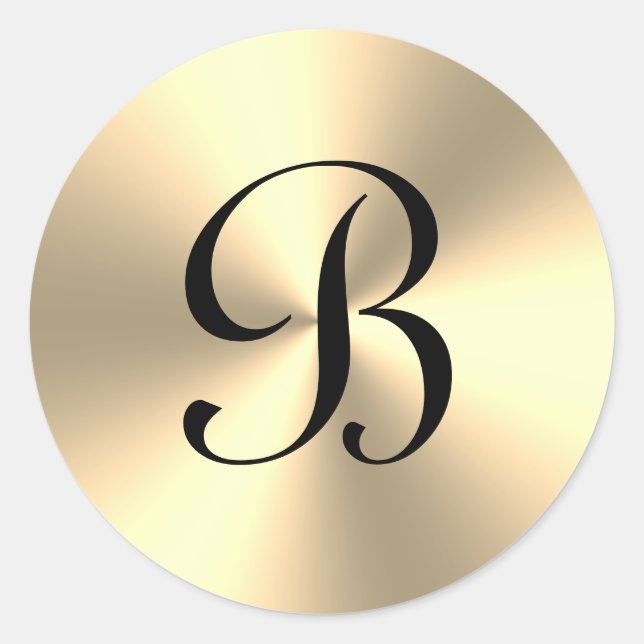 Elegant shiny gold metallic custom monogram classic round sticker (Front)