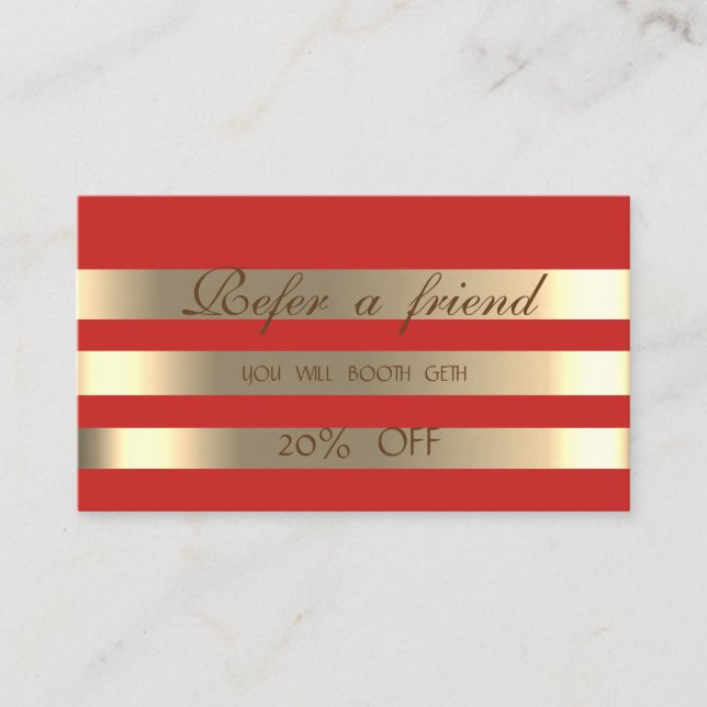 Elegant Shiny,Red,Gold Striped  Referral Card (Front)