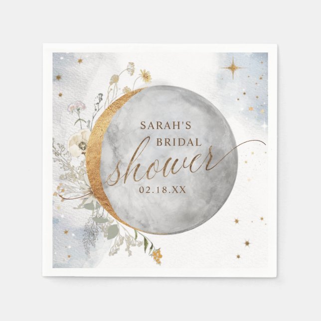 Elegant Shower Celestial Moon and Stars Napkin (Front)