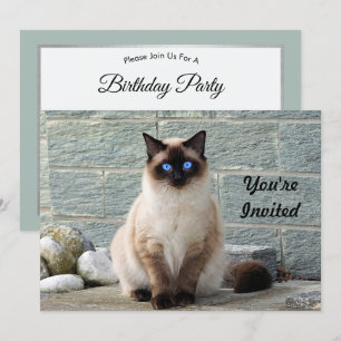 Élégant Siamese Chat Photo Anniversaire Invitation