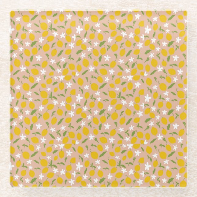 Elegant  Sicilian Lemon Glass Coasters  (Front)