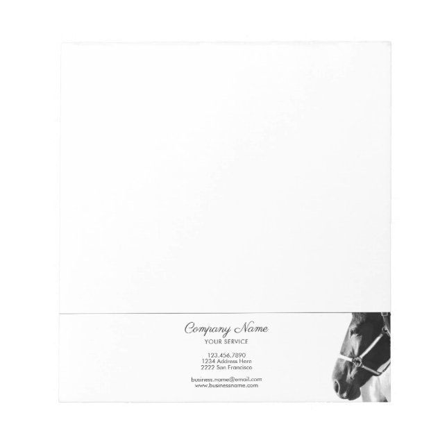 Elegant Side Horse Head BW Personalized Business Notepad (Front)