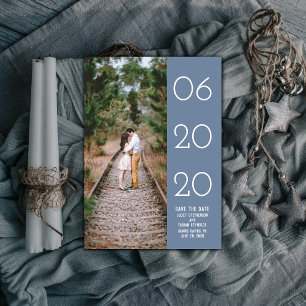 Elegant Side Swept Photo Save the Date Blue