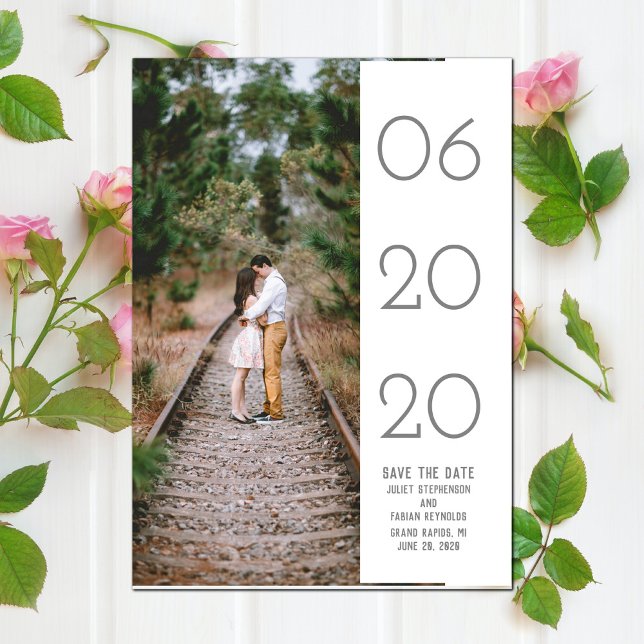 Elegant Side Swept Photo Save the Date | White (Elegant Side Swept Photo Save the Date - White)