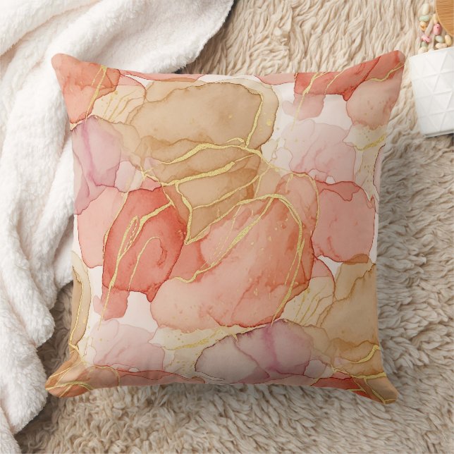 Elegant Sienna Taupe Gold Marble Fluid Throw Pillow (Blanket)