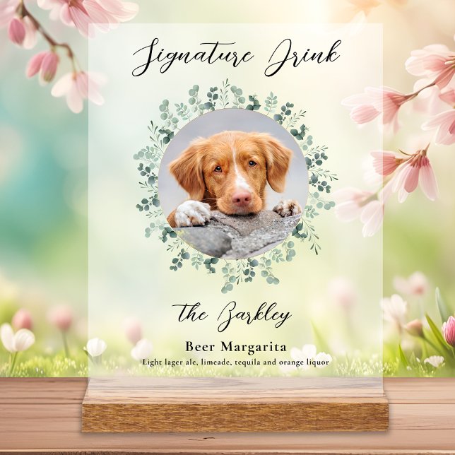 Elegant Signature Drink Pet Wedding Dog 2 Photo Acrylic Sign (Creator Uploaded)
