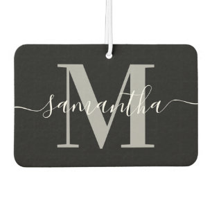 Elegant Signature Grey Modern Monogram Black Photo Air Freshener